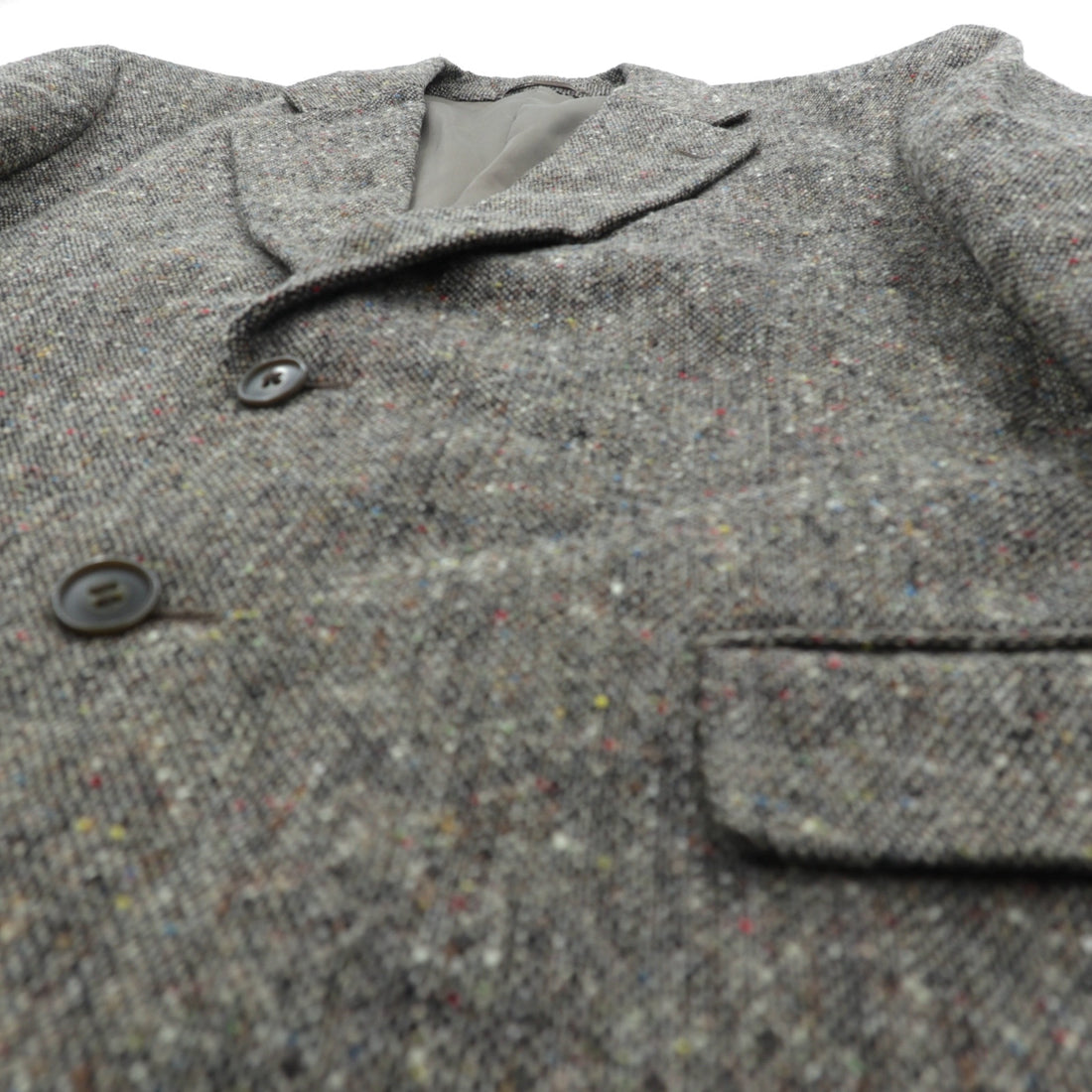 GRESHAM 90s Tweed Tailored Jacket, Nep, 2B, Leather, Medium, Gray Wool