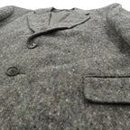 GRESHAM 90s Tweed Tailored Jacket, Nep, 2B, Leather, Medium, Gray Wool