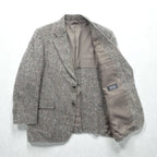 GRESHAM 90s Tweed Tailored Jacket, Nep, 2B, Leather, Medium, Gray Wool