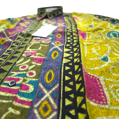 Vintage 90s Japan Made Native Shirt Roman Rominas 90年代 レトロ 総柄 ポリシャツ M マルチカラー ネイティブ 日本製 未使用品