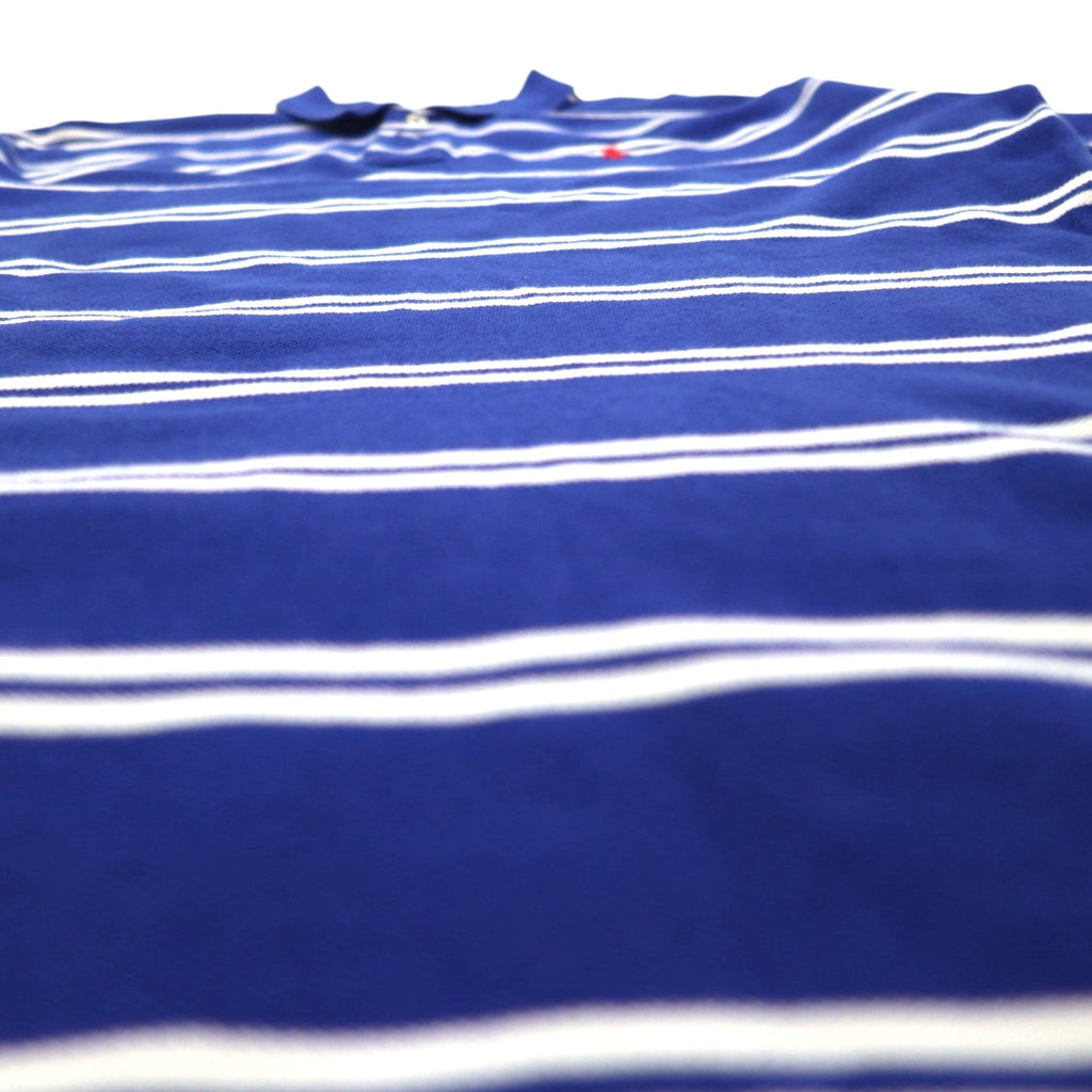 Polo by Ralph Lauren 90s Striped Polo Shirt, Medium, Blue, Cotton, Pique, Small Pony Embroidery