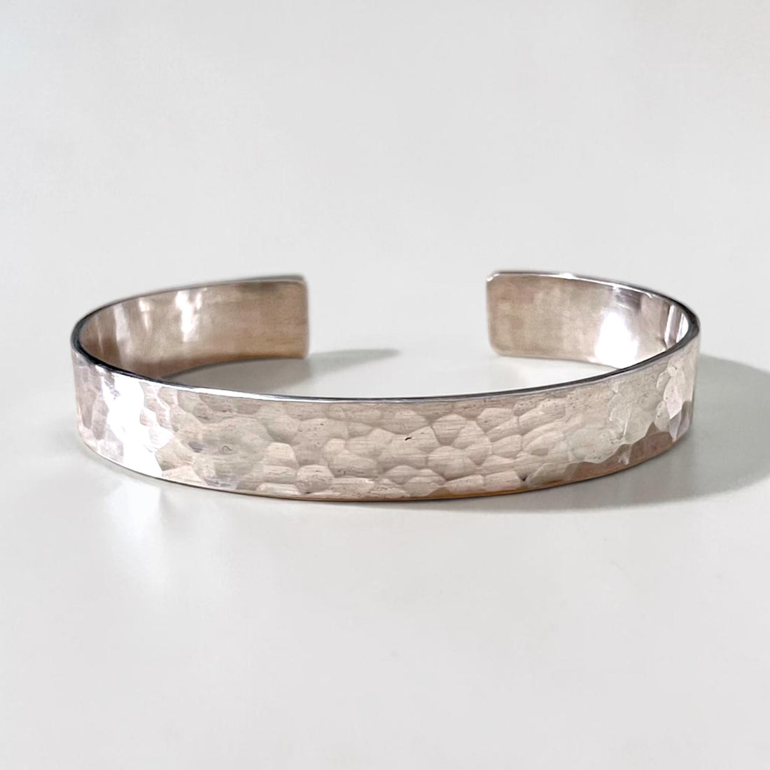 Vintage Silver Hammered Wide Cuff Bracelet Plain Open Bangle