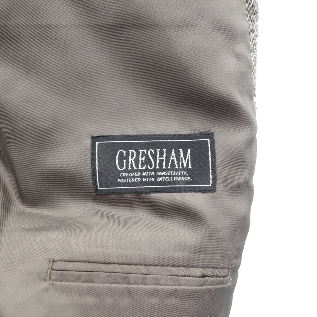 GRESHAM 90s Tweed Tailored Jacket, Nep, 2B, Leather, Medium, Gray Wool
