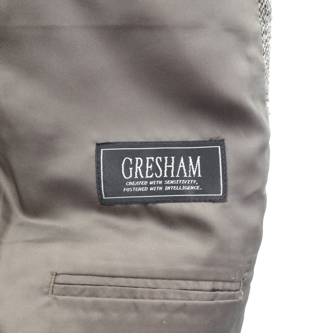 GRESHAM 90s Tweed Tailored Jacket, Nep, 2B, Leather, Medium, Gray Wool