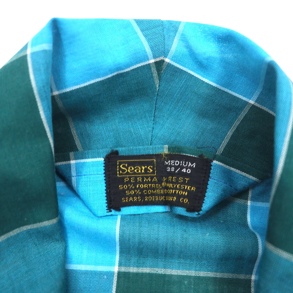 Sears 70s Gown Coat M Blue Check Cotton Polyester PERMA PREST