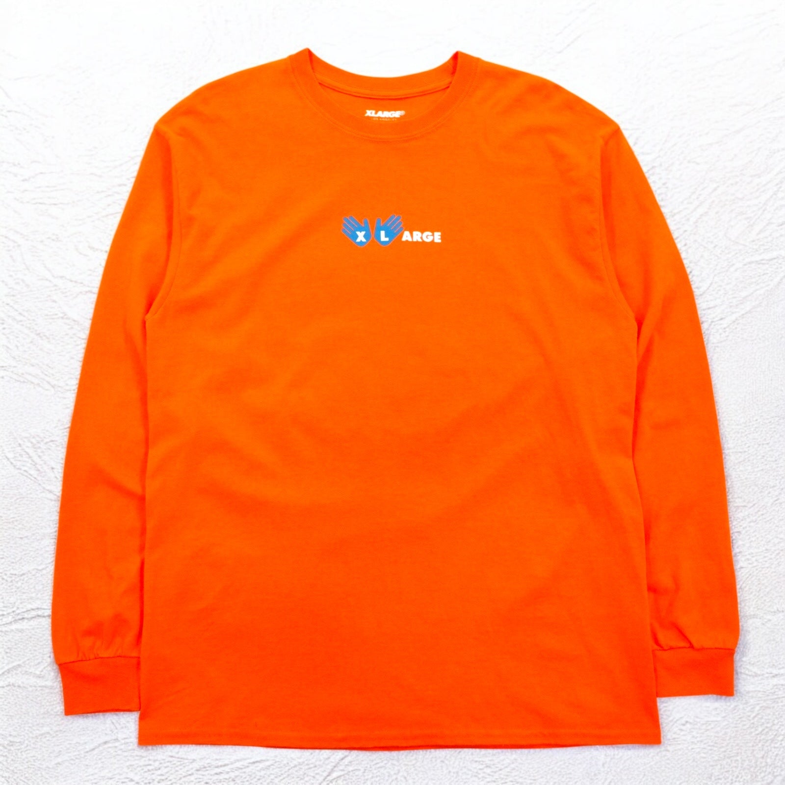 X-LARGE Logo Print Long Sleeve T-Shirt, Long T, L, Orange, Cotton