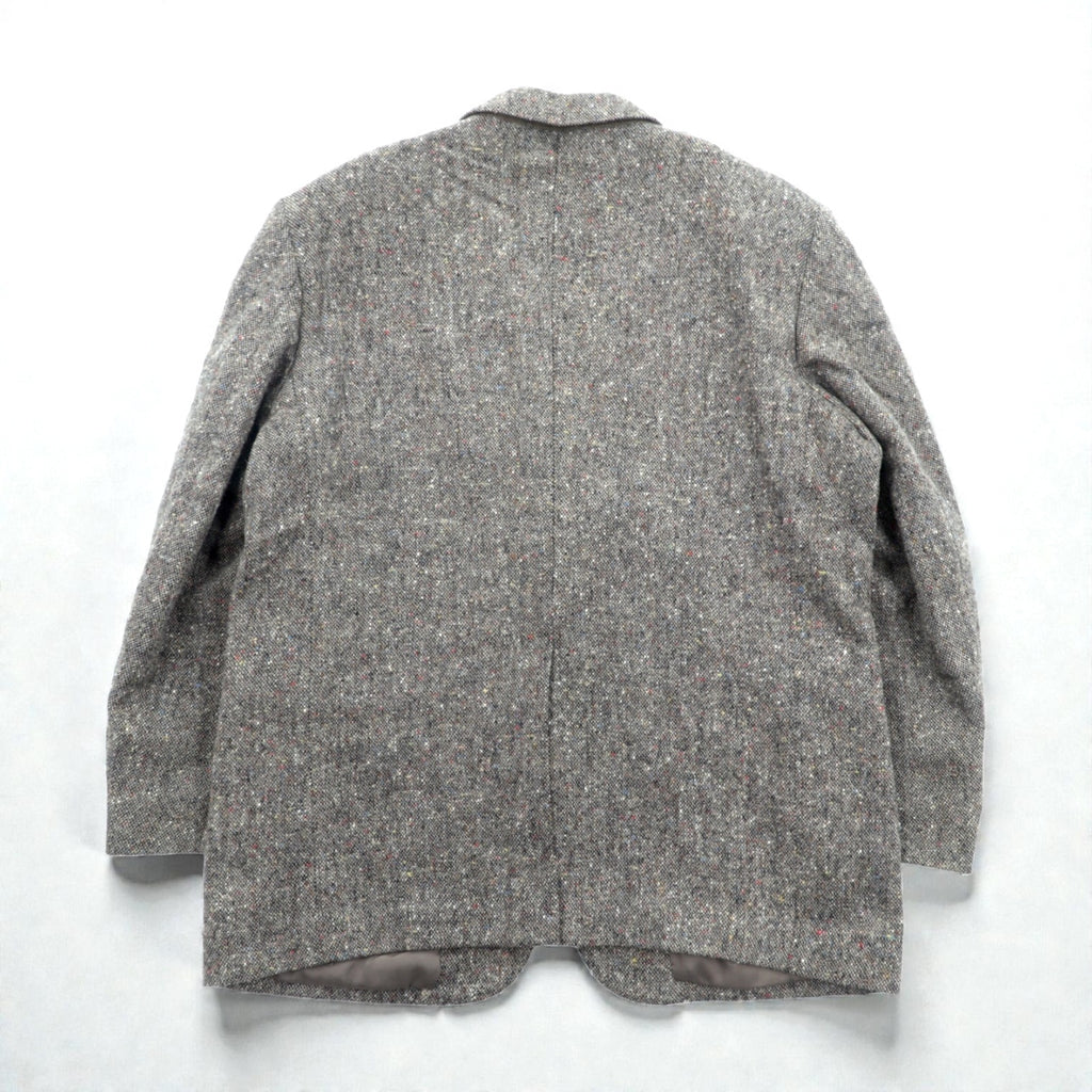 GRESHAM 90s Tweed Tailored Jacket, Nep, 2B, Leather, Medium, Gray Wool