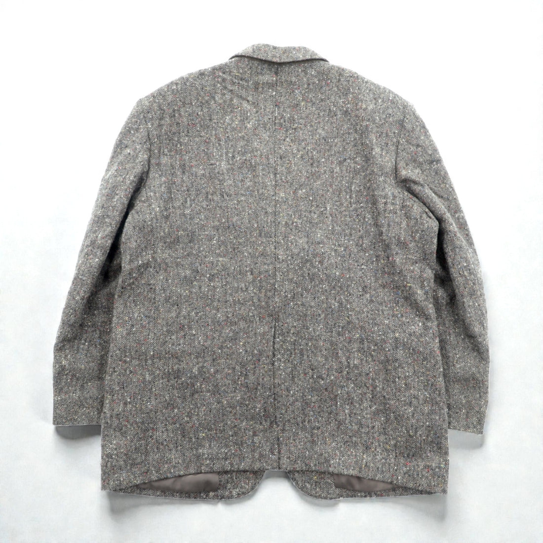 GRESHAM 90s Tweed Tailored Jacket, Nep, 2B, Leather, Medium, Gray Wool