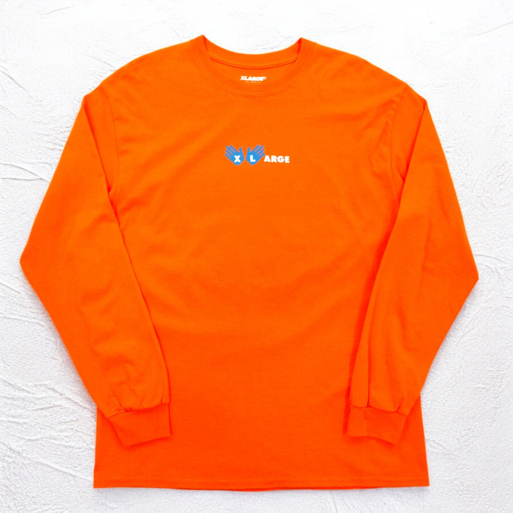 X-LARGE ロゴプリント ロングスリーブTシャツ ロンT L オレンジ コットン 両面プリント