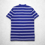 Polo by Ralph Lauren 90s Striped Polo Shirt, Medium, Blue, Cotton, Pique, Small Pony Embroidery