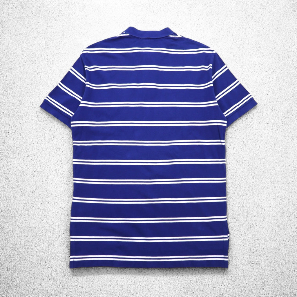 Polo by Ralph Lauren 90s Striped Polo Shirt, Medium, Blue, Cotton, Pique, Small Pony Embroidery