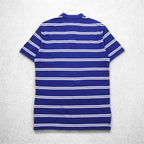 Polo by Ralph Lauren 90s Striped Polo Shirt, Medium, Blue, Cotton, Pique, Small Pony Embroidery