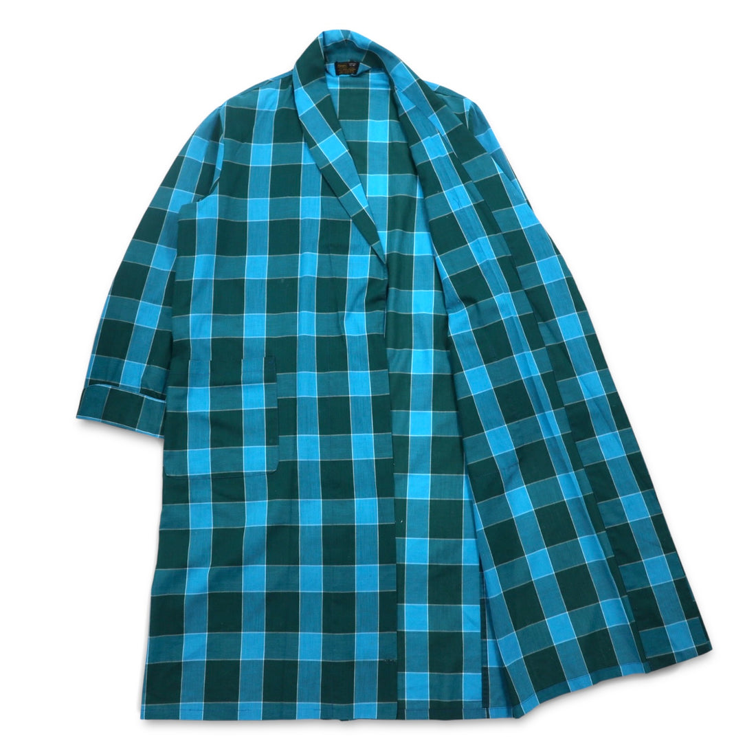 Sears 70年代 ガウンコート M ブルー チェック コットン ポリエステル PERMA PREST