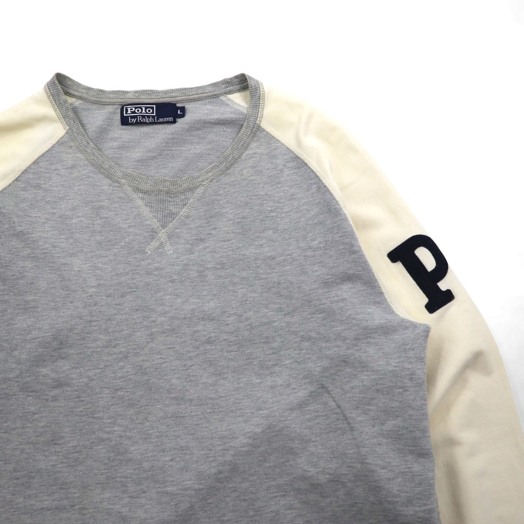 Polo Ralph Lauren 90s Lightweight Raglan V-Neck Sweatshirt, Gray, Size L, with Small Pony Embroidery