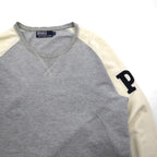Polo Ralph Lauren 90s Lightweight Raglan V-Neck Sweatshirt, Gray, Size L, with Small Pony Embroidery