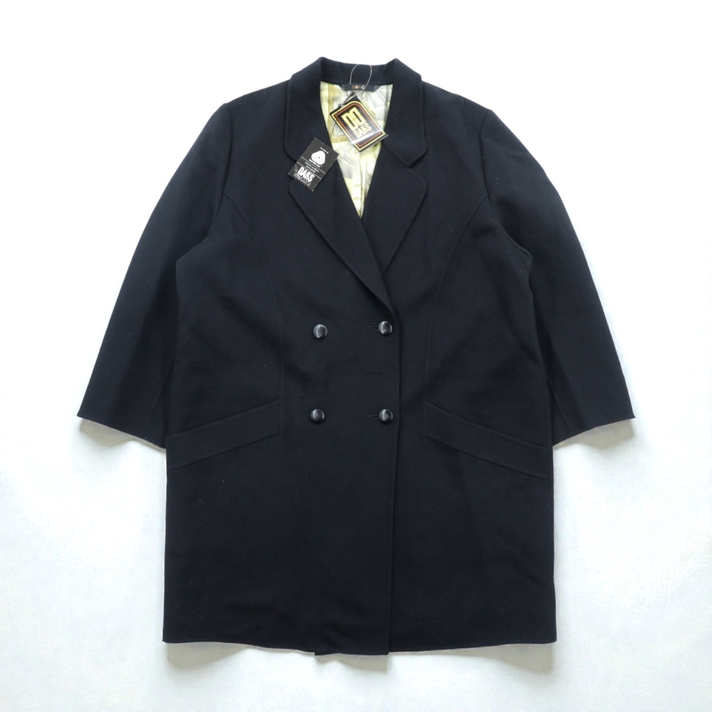 DAKS 日本製 カシミア ダブルブレスト チェスターコート XL ブラック サテン裏地 スカーフ 総柄 未使用品