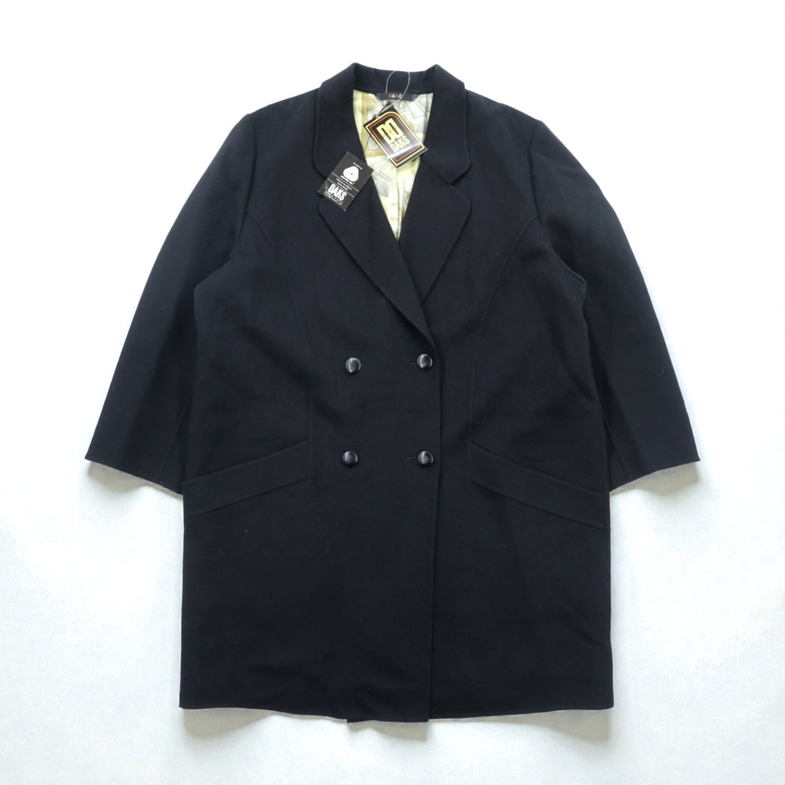 DAKS 日本製 カシミア ダブルブレスト チェスターコート XL ブラック サテン裏地 スカーフ 総柄 未使用品