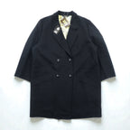 DAKS 日本製 カシミア ダブルブレスト チェスターコート XL ブラック サテン裏地 スカーフ 総柄 未使用品