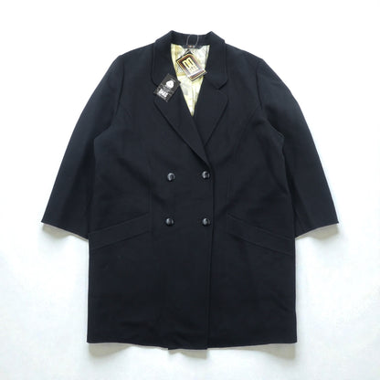 DAKS 日本製 カシミア ダブルブレスト チェスターコート XL ブラック サテン裏地 スカーフ 総柄 未使用品