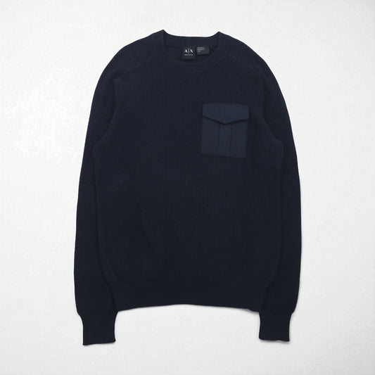 A|X ARMANI EXCHANGE コマンドセーター リブニット L ネイビー フラップ 胸ポケット