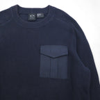 A|X ARMANI EXCHANGE コマンドセーター リブニット L ネイビー フラップ 胸ポケット