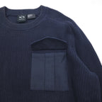 A|X ARMANI EXCHANGE コマンドセーター リブニット L ネイビー フラップ 胸ポケット