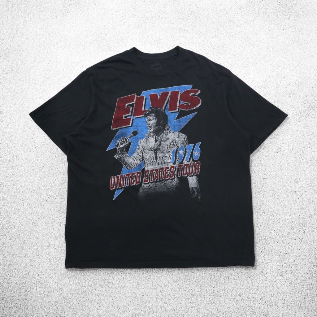 ELVIS PRESLEY エルヴィスプレスリー ミュージック アーティスト Tシャツ 3XL ブラック コットン UNITED STATES TOUR 1976