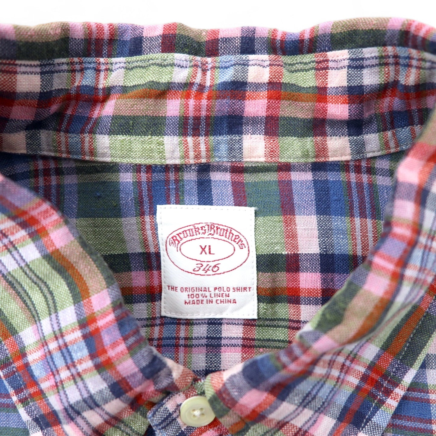 Brooks Brothers リネン 半袖 ボタンダウンシャツ XL マルチカラー チェック ビッグサイズ