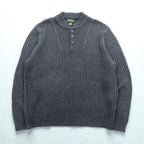 Eddie Bauer ヘンリーネック リブニット セーター L グレー コットン