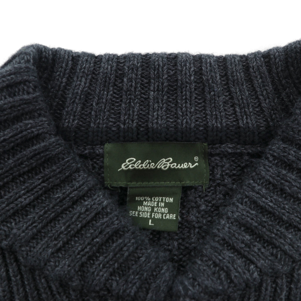 Eddie Bauer ヘンリーネック リブニット セーター L グレー コットン