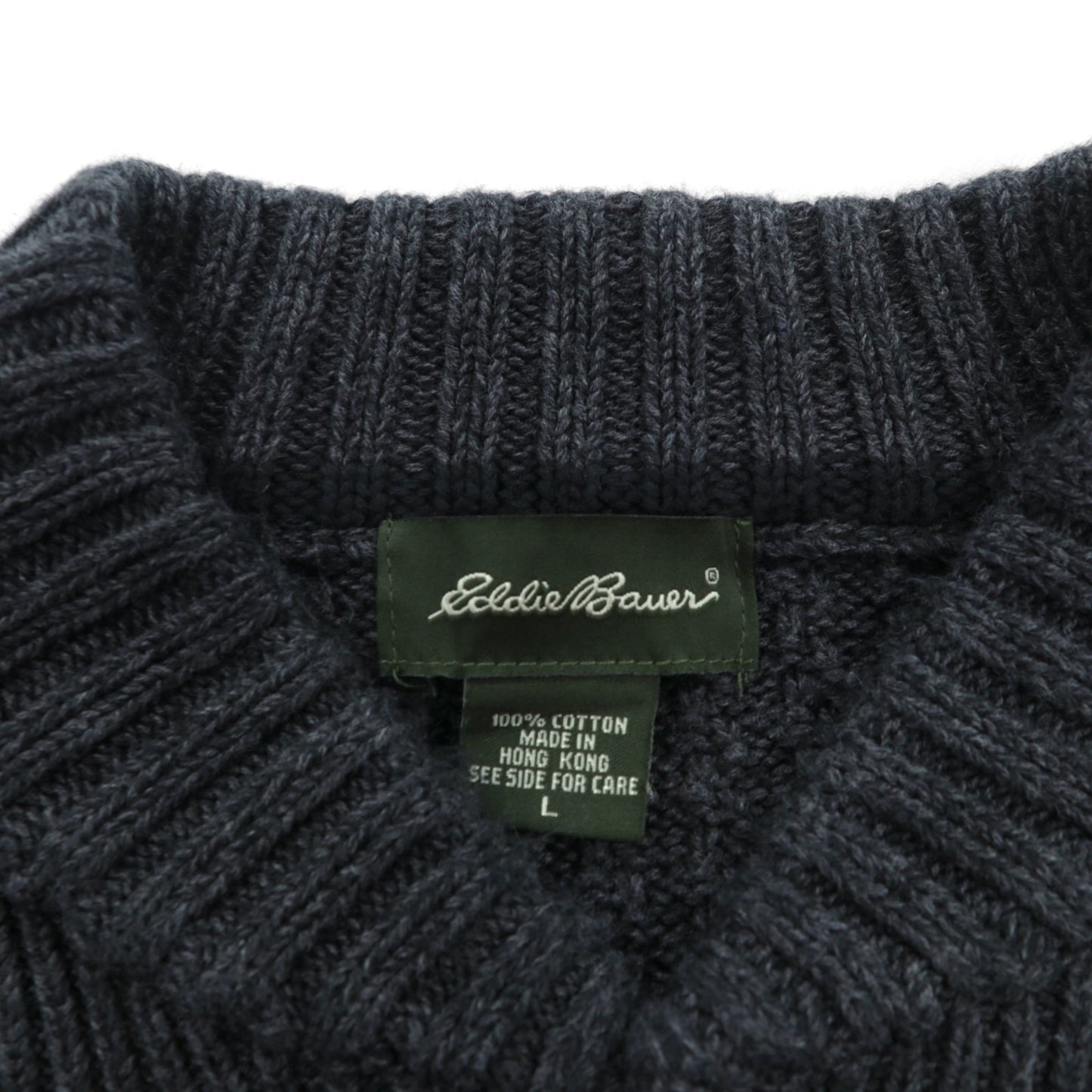 Eddie Bauer ヘンリーネック リブニット セーター L グレー コットン