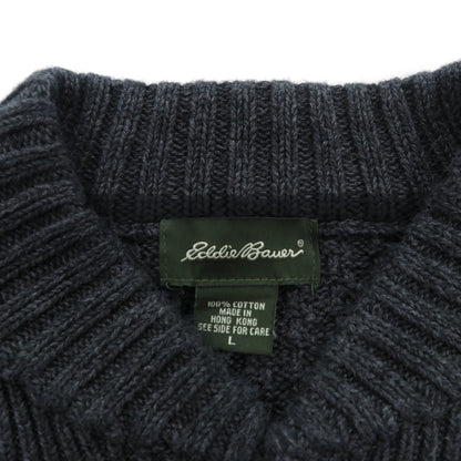 Eddie Bauer ヘンリーネック リブニット セーター L グレー コットン