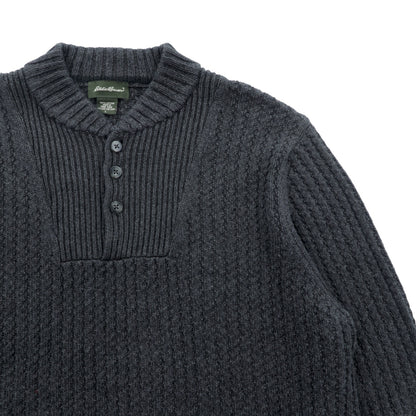 Eddie Bauer ヘンリーネック リブニット セーター L グレー コットン
