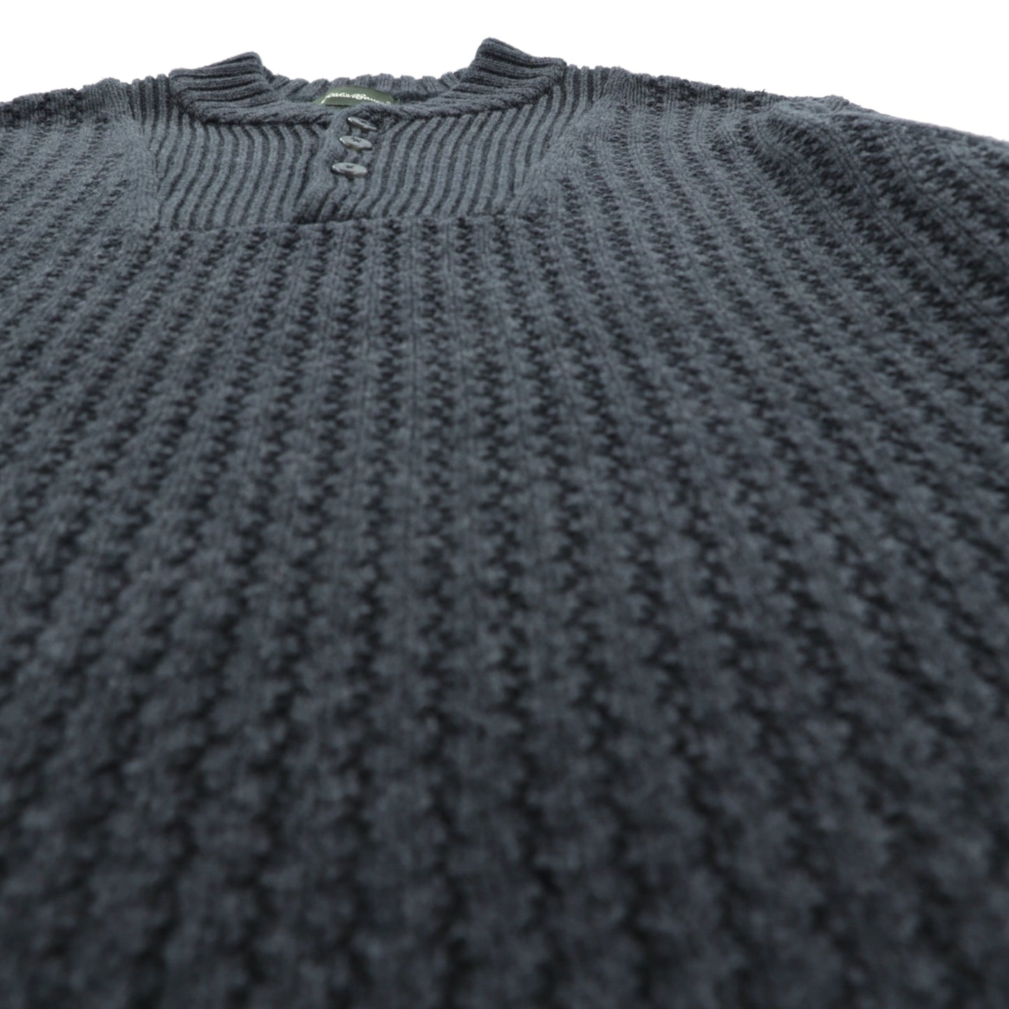 Eddie Bauer ヘンリーネック リブニット セーター L グレー コットン