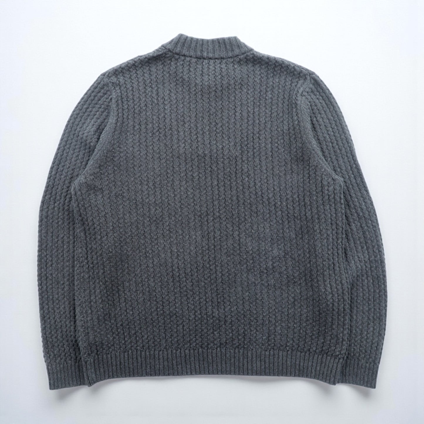 Eddie Bauer ヘンリーネック リブニット セーター L グレー コットン