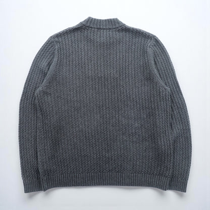 Eddie Bauer ヘンリーネック リブニット セーター L グレー コットン