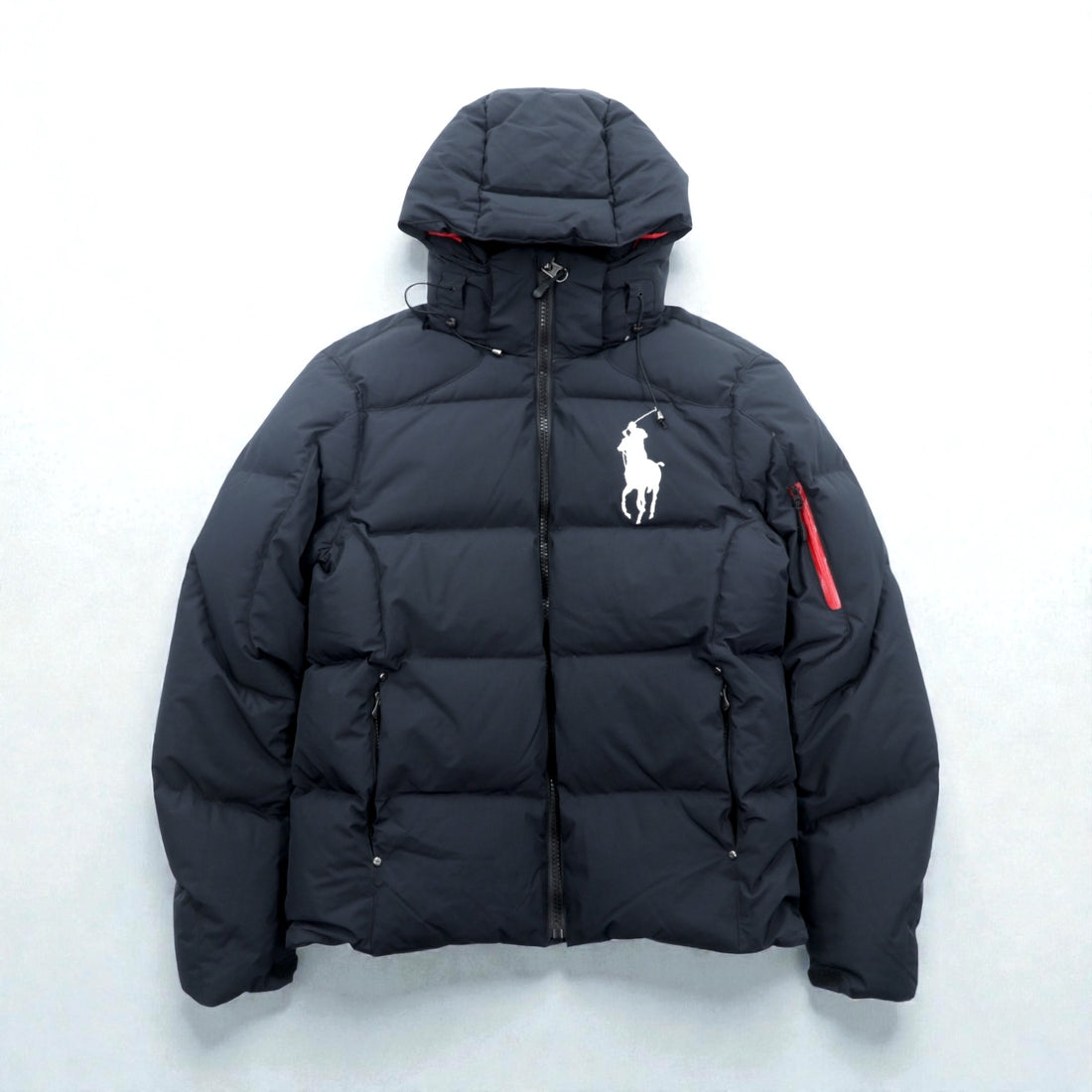 Polo Ralph Lauren Big Pony High Neck Down Jacket, Size S, Black, Removable Hood, Drawcord