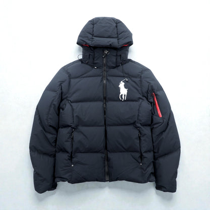 Polo Ralph Lauren ビッグポニー ハイネック ダウンジャケット S ブラック フード着脱 ドローコード
