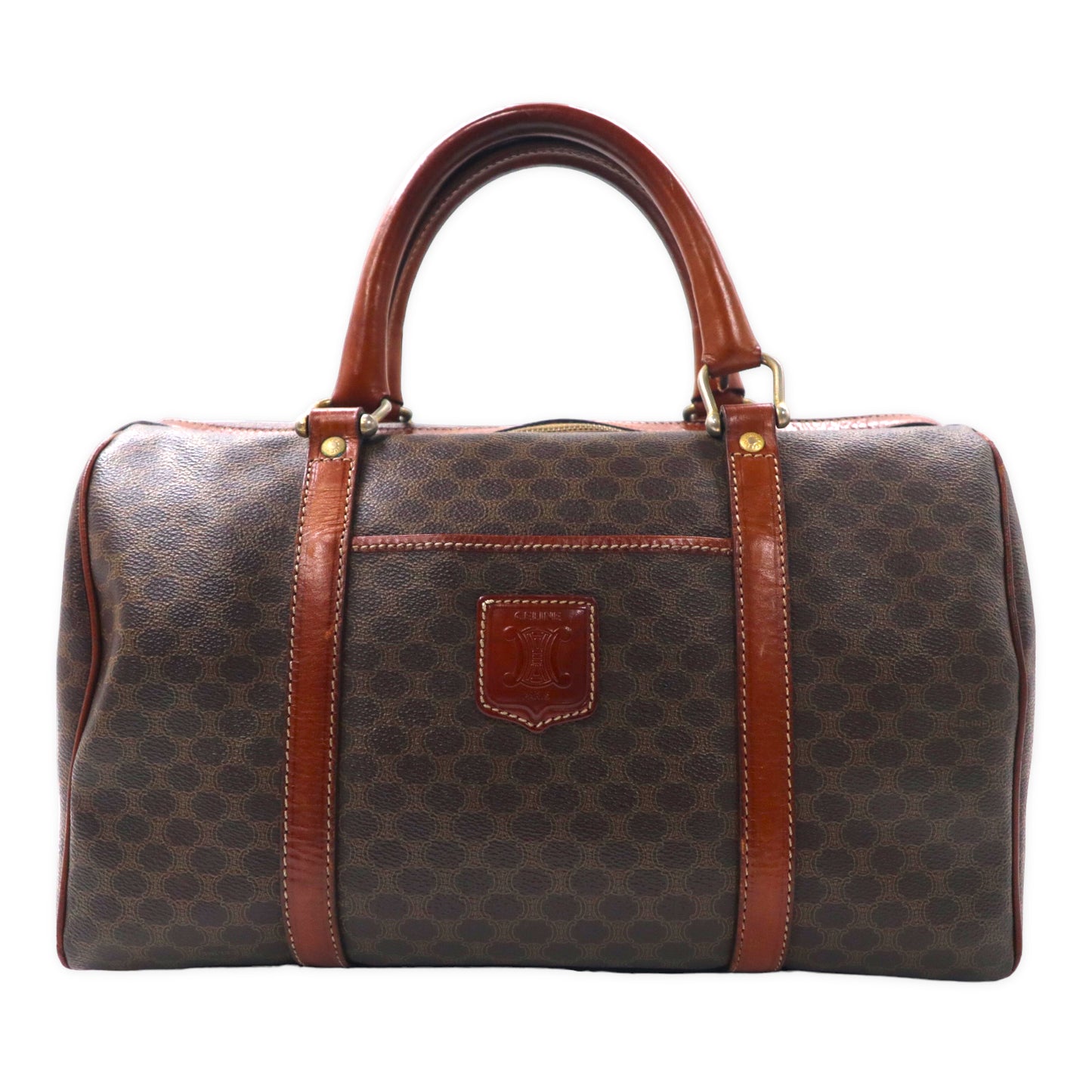 CELINE Italian MACADAM Minoboston Bag Handbag Brown PVC Leather 