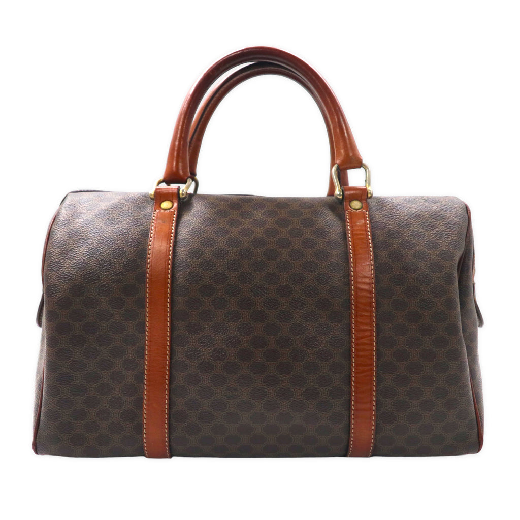 CELINE Made in Italy Macadam Mini Boston Bag Handbag Brown PVC Leather M10 Old