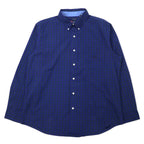 日本然リトテ-古着オンライン-CHAPS ボタンダウンシャツ XL ネイビー チェック コットン EASY CARE ワンポイントロゴ刺繍-CHAPS button-down Shirts XL Navy Checked Cotton EASY CARE One Point Logo Embroidery