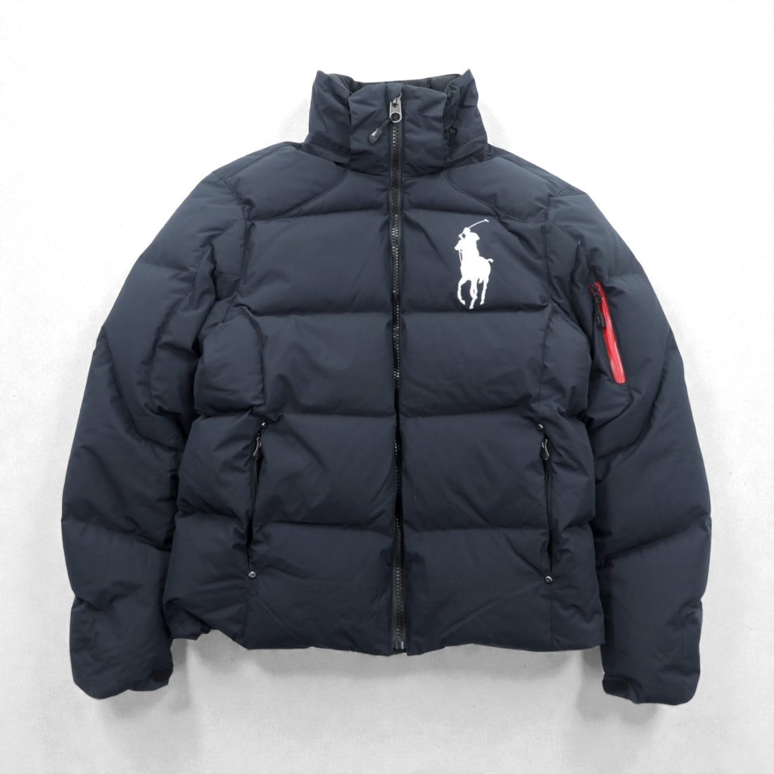 Polo Ralph Lauren Big Pony High Neck Down Jacket, Size S, Black, Removable Hood, Drawcord