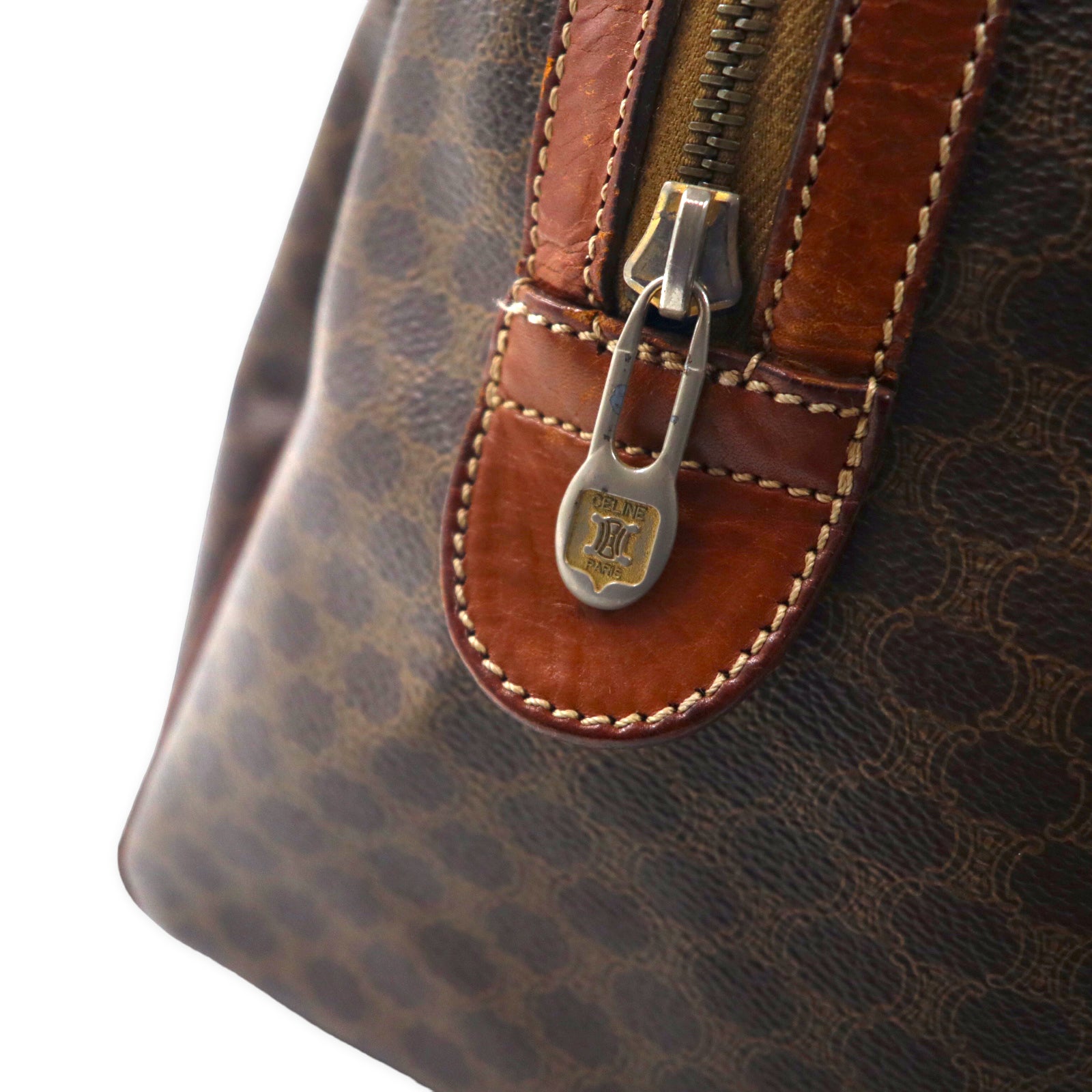 CELINE Made in Italy Macadam Mini Boston Bag Handbag Brown PVC Leather M10 Old