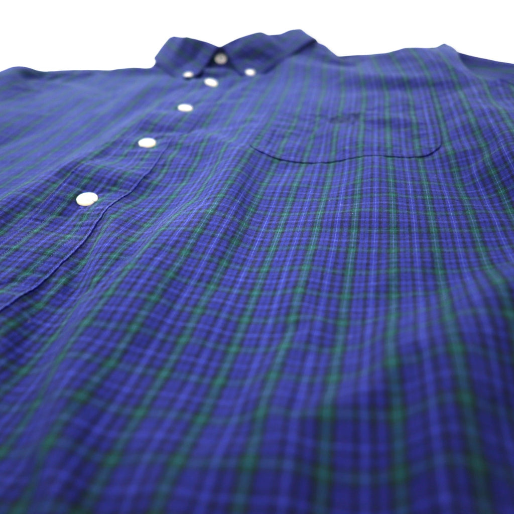 CHAPS Button-down Shirt, XL, Navy, Check, Cotton, EASY CARE, One-point logo embroidery