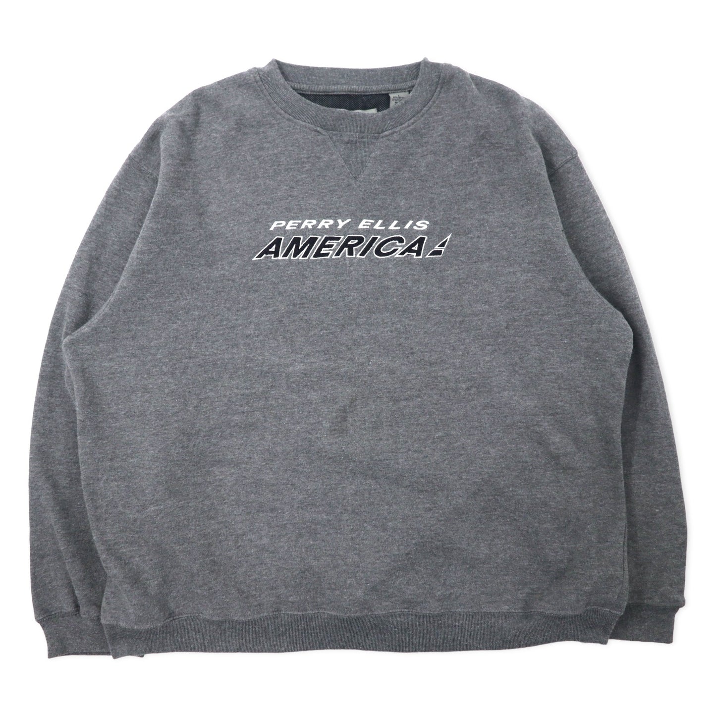 PERRY ELLIS AMERICA ACTIVE 90年代 ロゴ刺繍 スウェット L グレー コットン メッシュライナー 前V