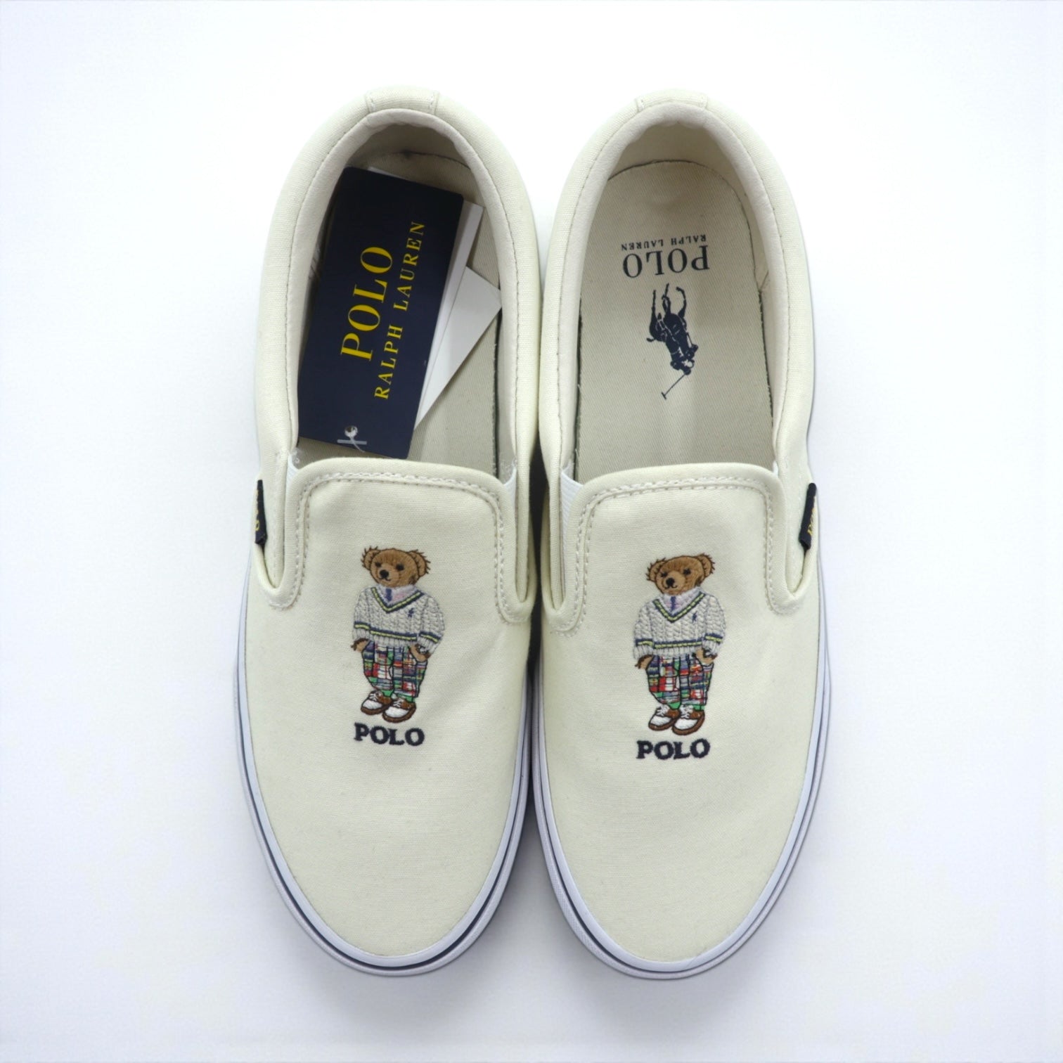 Polo Ralph Lauren ポロベア スリッポン ローカットスニーカー 26cm ホワイト キャンバス KEATON 未使用品
