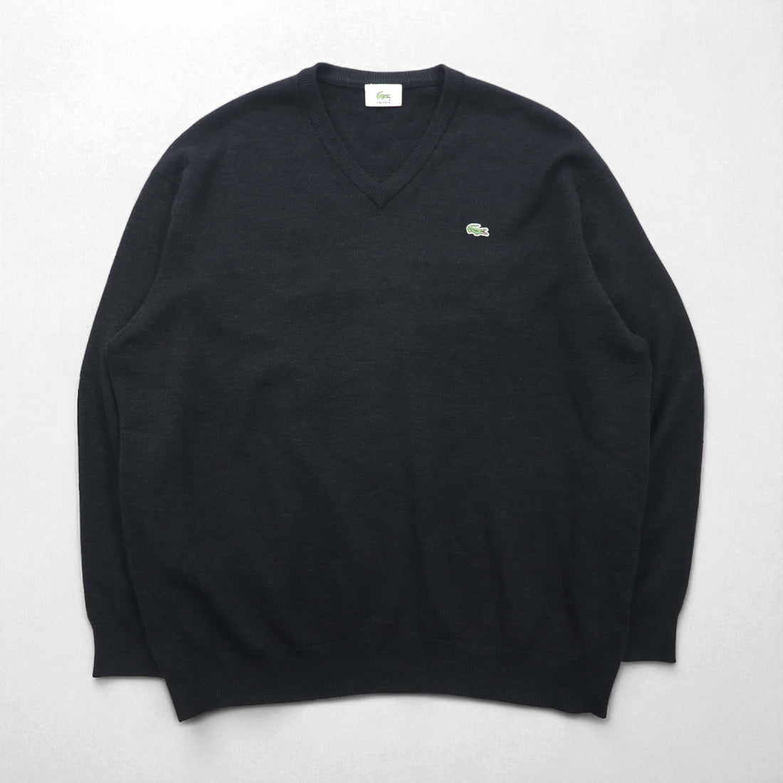 LACOSTE Vネック セーター ニット XL グレー ウール ワンポイントロゴ