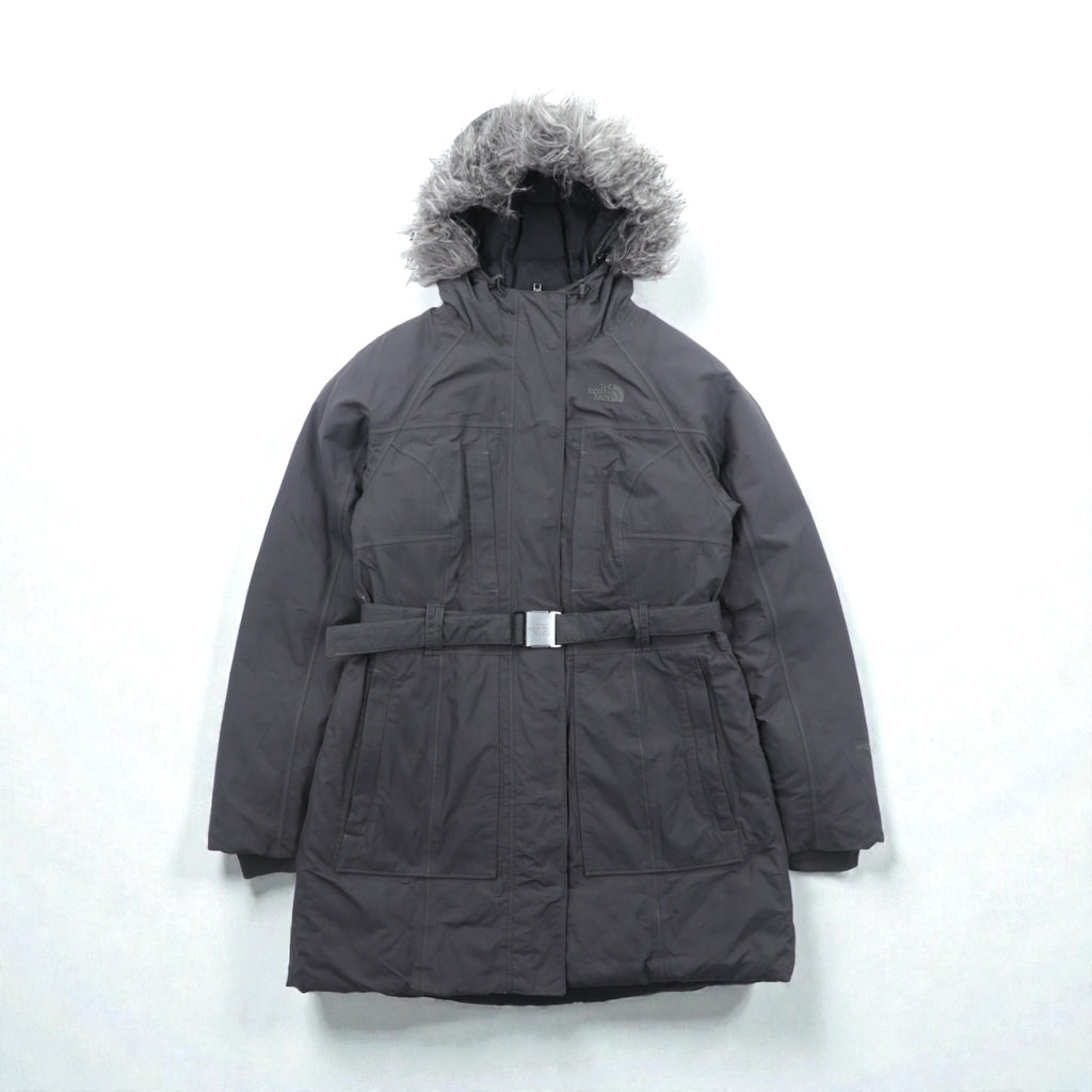 THE NORTH FACE マウンテン ダウンコート M グレー HYVENT 防水 ファー着脱式 ベルト付き グースダウン