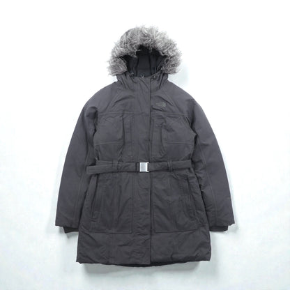 THE NORTH FACE マウンテン ダウンコート M グレー HYVENT 防水 ファー着脱式 ベルト付き グースダウン