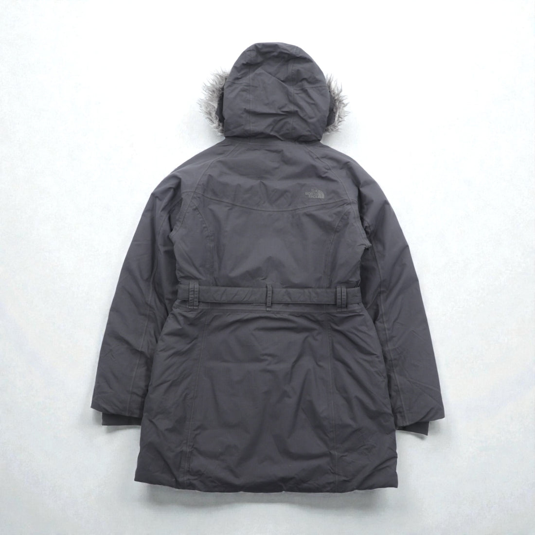 THE NORTH FACE マウンテン ダウンコート M グレー HYVENT 防水 ファー着脱式 ベルト付き グースダウン